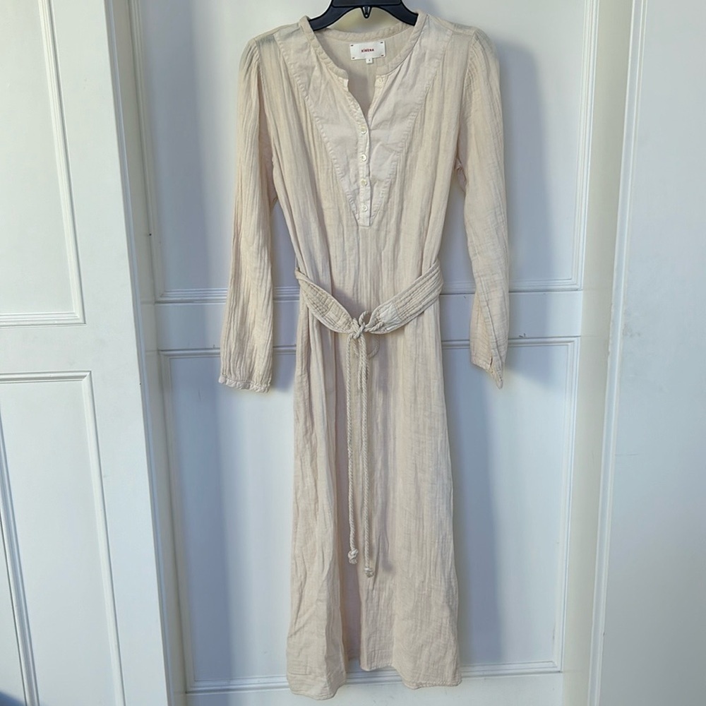 XIRENA Faith Henley Button Down Belted Dress in Oat Cream Color Size Small - Picture 3 of 16